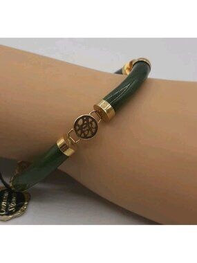 Vintage Genuine Green Jade Bracelet Gold Tone Asian Design NEW Old Stock